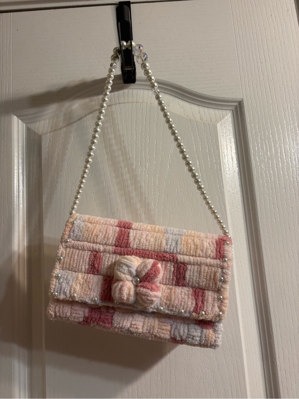 Pearl-Handle Pastel Plaid Shoulder Bag